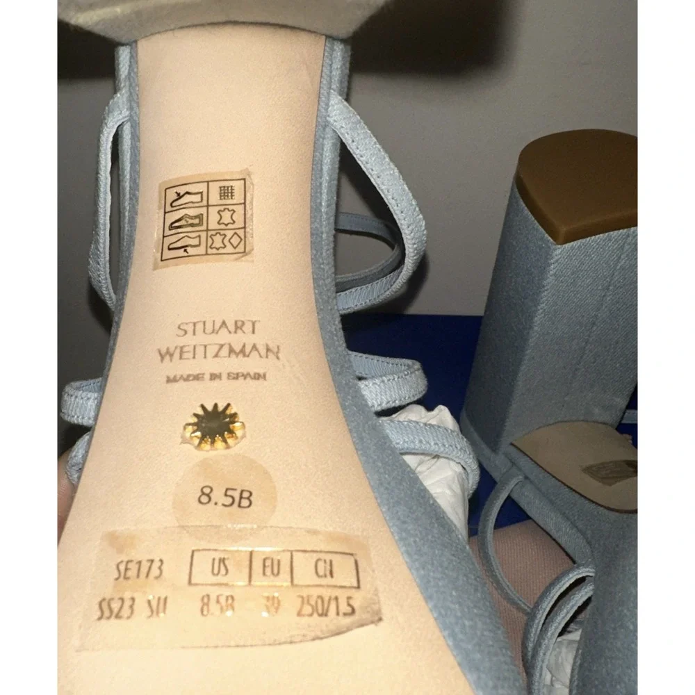 Stuart Weitzman EU 39/8.5B Barely There Sq Hi Platform Sandals Vint Light Denim
